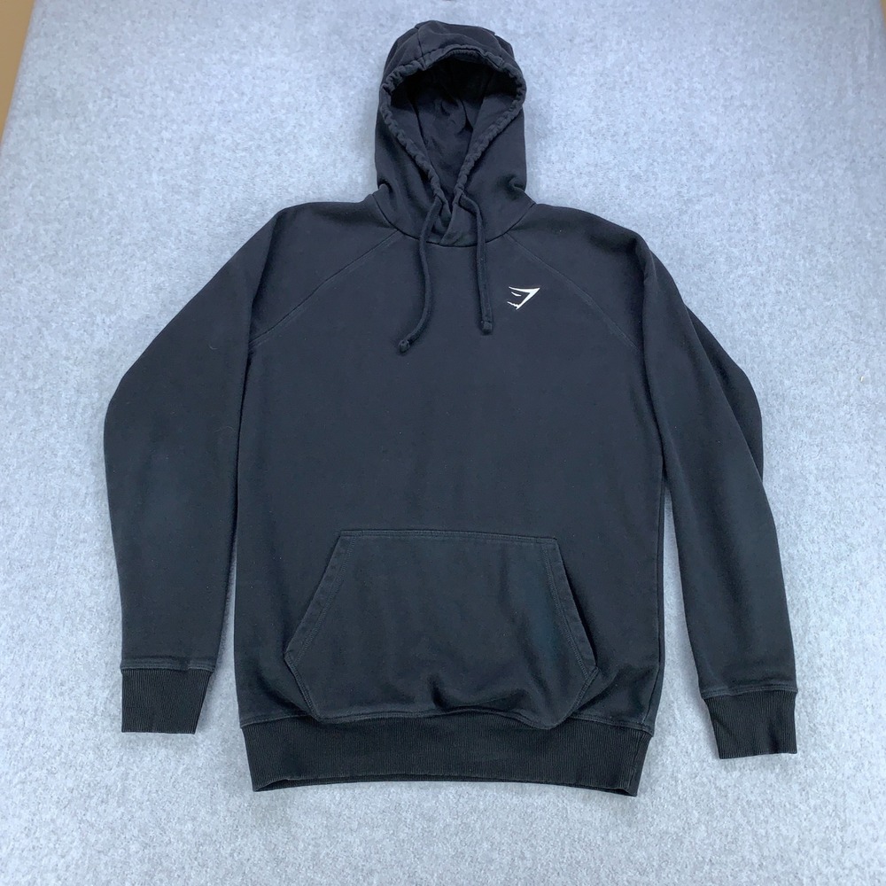 Gymshark Crest Hoodie Mens Size Small Black Pullover Raglan Sleeve